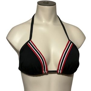 VINTAGE Bikini Top sz Small Halter Style Padded Cups Has Stretch Black Red